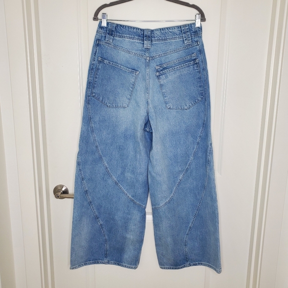 Free People We The Free Good Vibes Dropped Blue Mid Rise Slouchy Wide Leg Jeans - Picture 6 of 10